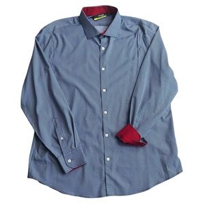 Murano Slim Fit Performance Dress‎ Shirt XL Blue Geometric Print Long Sleeve